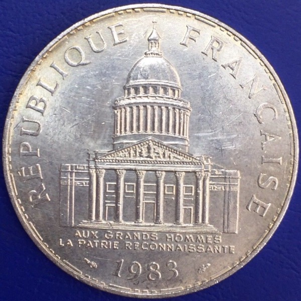 Monnaie, France, Zola,100 francs argent Panthéon 1983