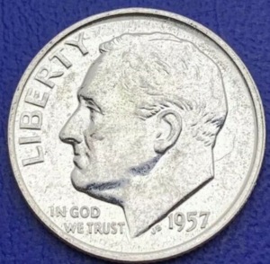 One Dime Roosevelt 1957 argent, États-Unis