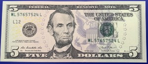 Etats-Unis, Billet 5 dollars San Francisco 2013, Lincoln, Neuf