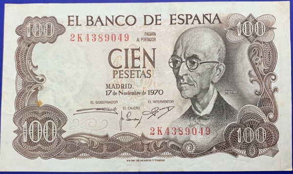Espagne, Billet 100 Pesetas 1970