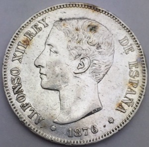 Espagne 5 Pesetas Alfonso XII 1876