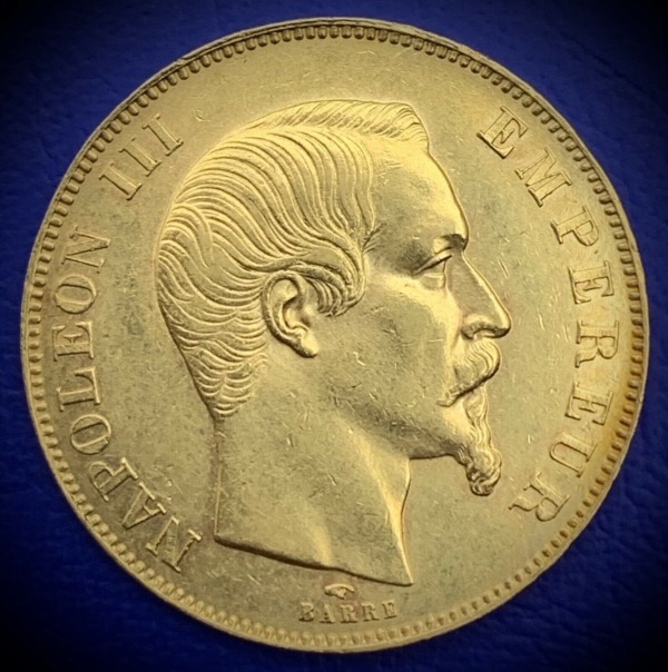 50 Francs or Napoléon III Tête nue 1858 A