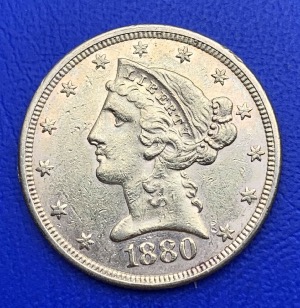 Monnaie or, Pièce 5 dollars or Liberté 1880, Etats-unis TTB