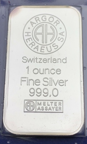 Lingot argent 1 Once 999 Suisse Argor Heraeus Uri Neuf Scellé
