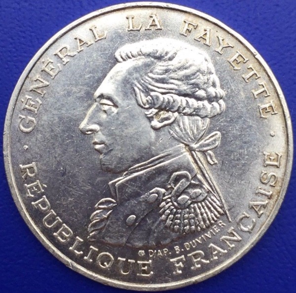 Monnaie Argent, 100 francs La Fayette 1987