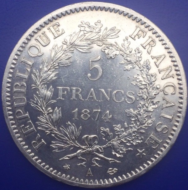 Monnaie Argent, 5 Francs Hercule 1874 A Paris