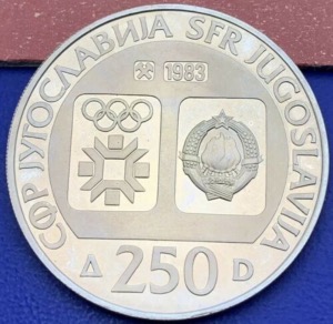 Pièce argent 250 Dinars Yougoslavie Jeux Olympiques