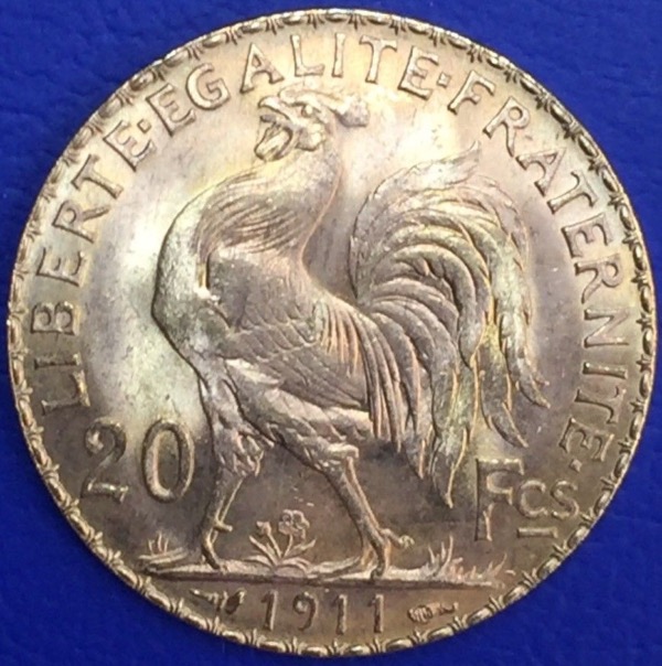 Monnaie 20 Francs or, Coq Marianne, 1911