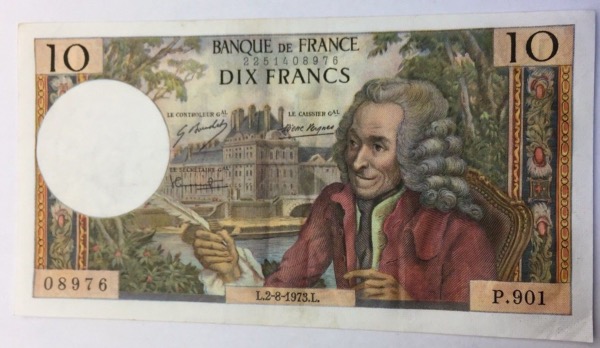 billet 10 francs Voltaire 2-8-1973