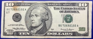 Etats-Unis, Billet 10 dollars New-York 1999, Hamilton