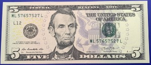 Etats-Unis, Billet 5 dollars San Francisco 2013, Lincoln, Neuf