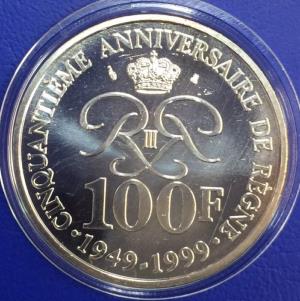 Monaco 100 francs Rainier III argent 1999 50 ans de règne