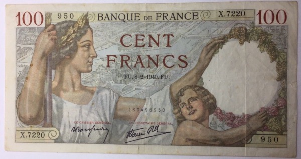 billet 100 francs Sully 8-2-1940