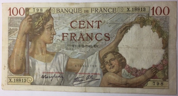 billet 100 francs Sully 6-2-1941