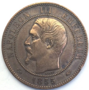Napoleon III 10 centimes 1855 A ancre bronze