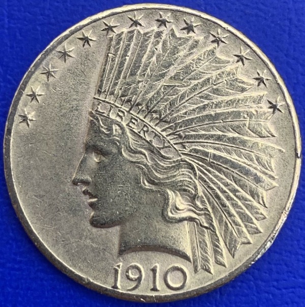 Pièce or 10 dollars tête d'indien 1910 Denver, Etats-unis