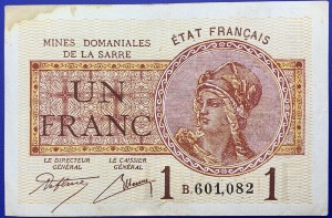 France, Billet 1 Franc Mines domaniales de la Sarre