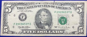 Etats-Unis, Billet 5 dollars Atlanta 1995, Lincoln