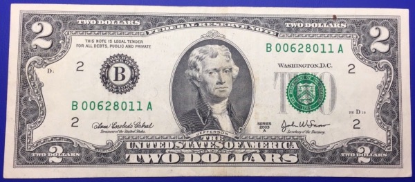 USA, Etats-Unis, Billets 2 dollars 2003A New-York