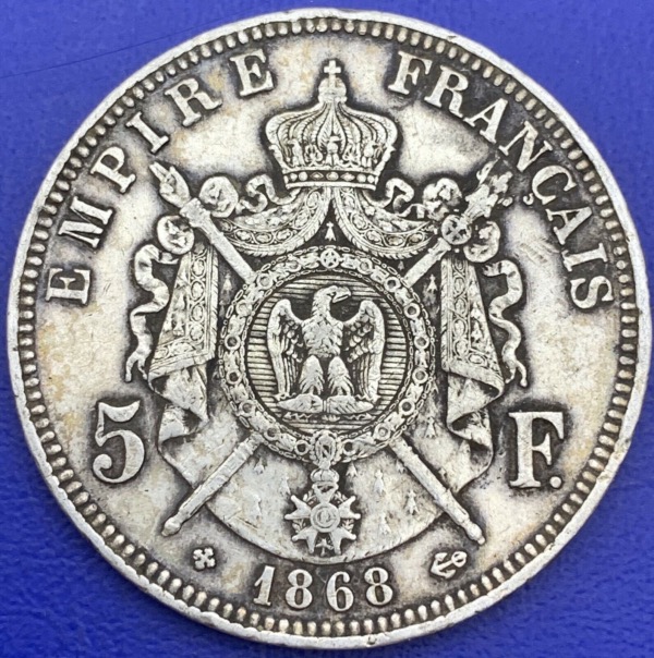 5 francs Napoleon 3 1868 BB argent