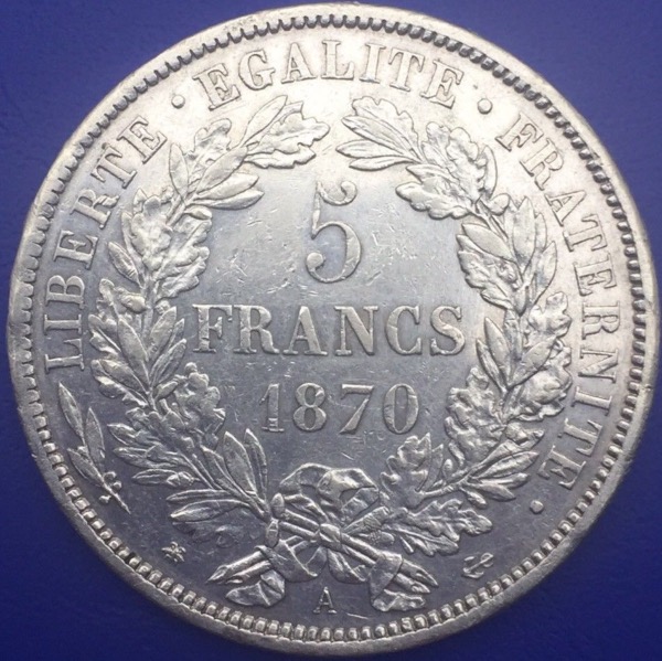 Monnaie Argent, 5 Francs CERES 1870 A 