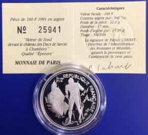100 Francs JO Albertville 1992 Skieur de fond Monnaie de Paris