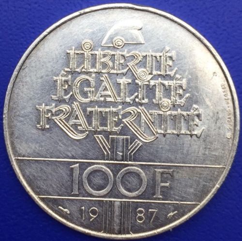 Monnaie Argent, 100 francs La Fayette 1987