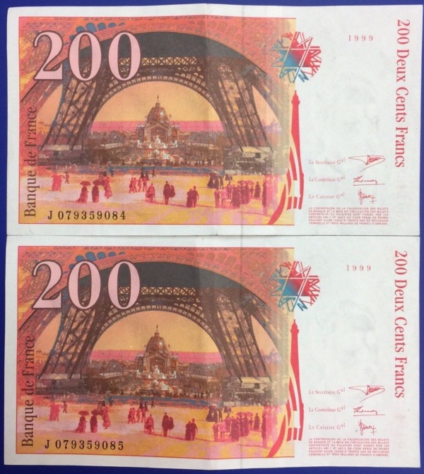 Billet 200 francs Gustave Eiffel 1999 CONSÉCUTIFS