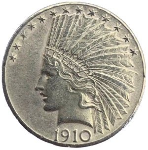 Pièce or 10 dollars tête d'indien 1910 Denver, Etats-unis