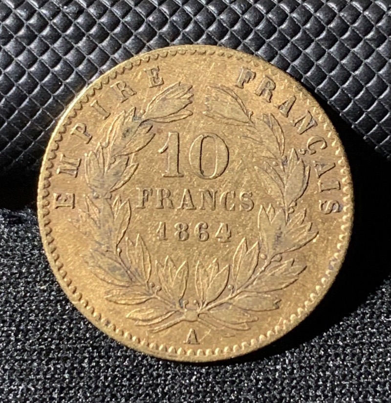 10 Francs or Napoleon III Tête Laurée 1864A