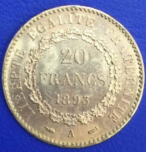 20 Francs or Génie debout 1893 A
