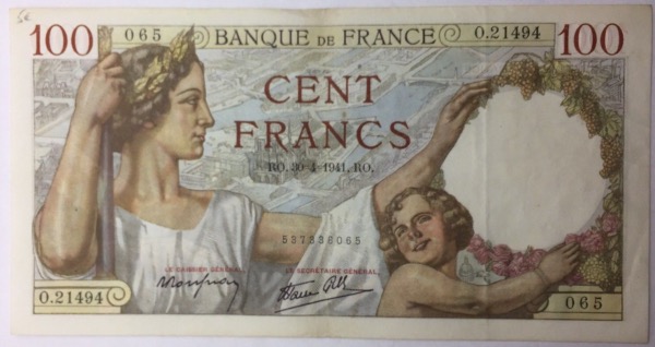 billet 100 francs Sully 30-4-1941