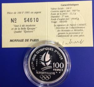100 Francs JO Albertville 1992 Saut à ski Monnaie de Paris