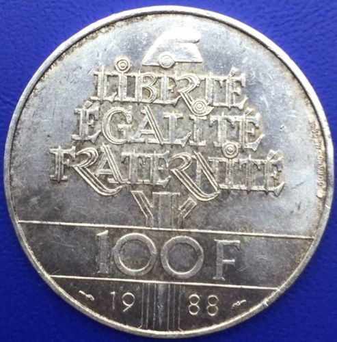 Monnaie Argent, 100 francs Fraternité 1988