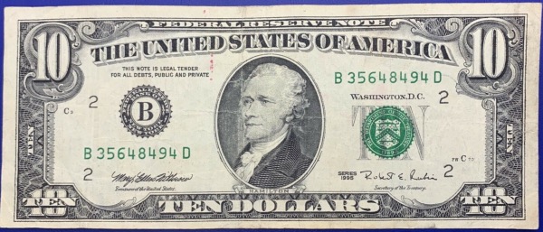Etats-Unis, Billet 10 dollars New-York 1995, Hamilton