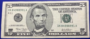 Etats-Unis, Billet 5 dollars Dallas 2003, Lincoln