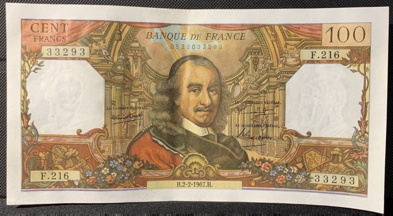 100 Francs Corneille 2-2-1967 F.216 2 billets consécutifs