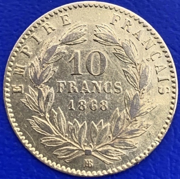 10 Francs or Napoléon III Tête Laurée 1868BB