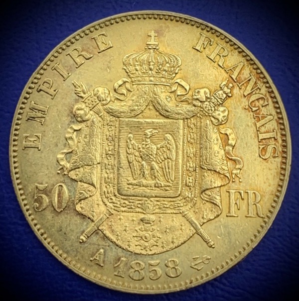 50 Francs or Napoléon III Tête nue 1858 A