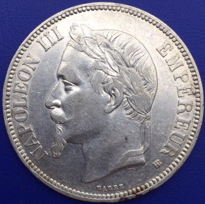 Monnaie argent,  5 francs Napoléon III, 1869 BB, Strasbourg