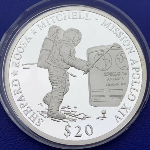 Liberia 20 dollars Mission Apollo XIV année 2000 argent