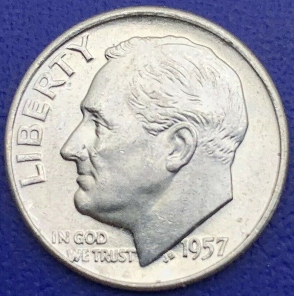 One Dime Roosevelt 1957 D, Denver argent, États-Unis