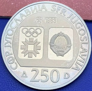 Pièce argent 250 Dinars Yougoslavie Jeux Olympiques