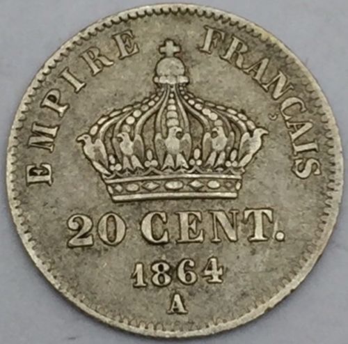 Napoléon III Tête Laurée 20 centimes 1864 A petit module