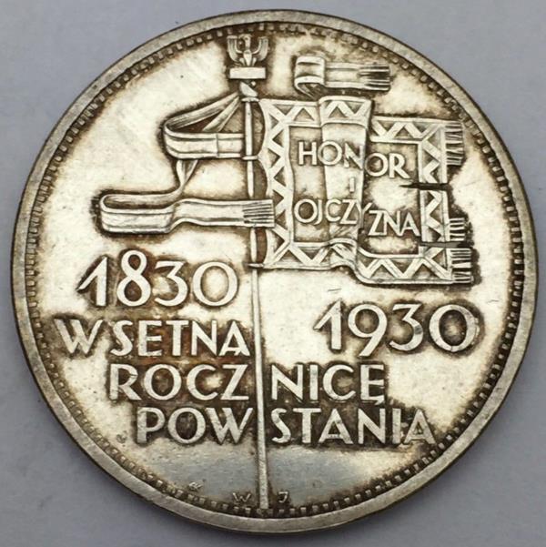 Pologne 5 Zlotych 1930 100 ans de révolution argent 