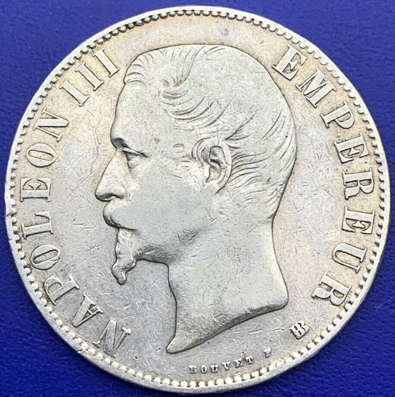 Monnaie argent, Pièce 5 francs Louis Napoléon Bonaparte, 1855 BB, Paris