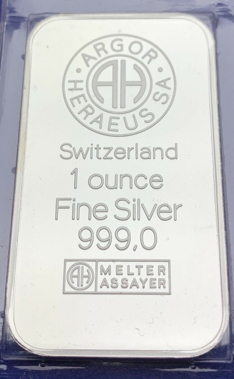 Lingot argent 1 Once 999 Suisse Argor Heraeus Tessin Neuf Scellé