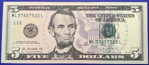 Etats-Unis, Billet 5 dollars San Francisco 2013, Lincoln, Neuf