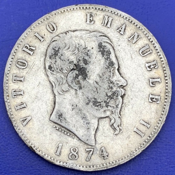 Italie 5 Lire argent 1874 Victor Emmanuel II