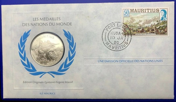 Médaille Argent massif des nations du Monde - ÎLE MAURICE